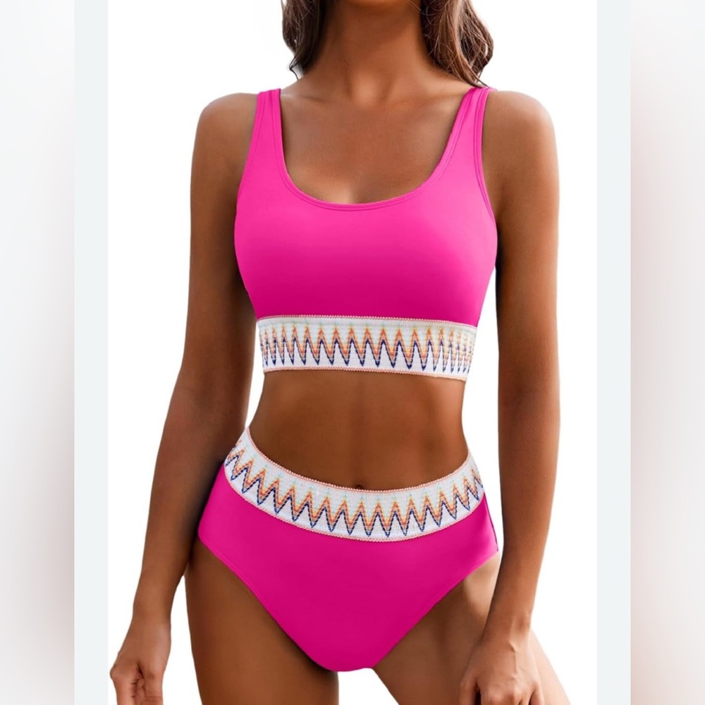 AIMAGE Two Piece Pink and White Bikini